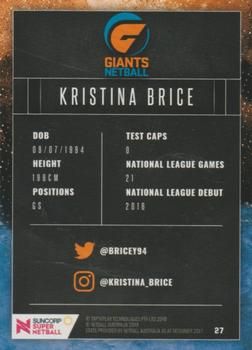 2018 Tap 'N' Play Suncorp Super Netball #27 Kristina Brice Back